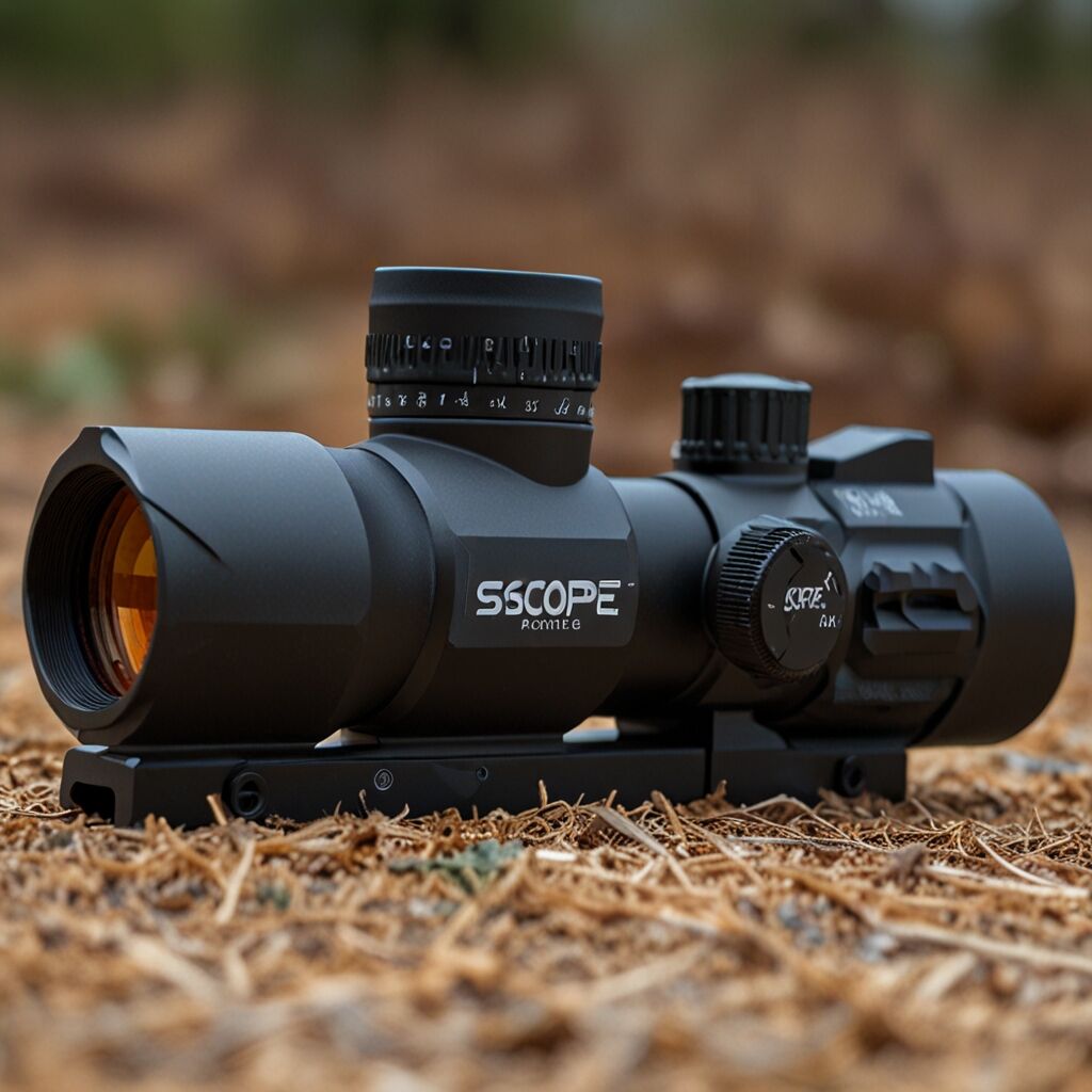Rifle scope mounted on hunting setup