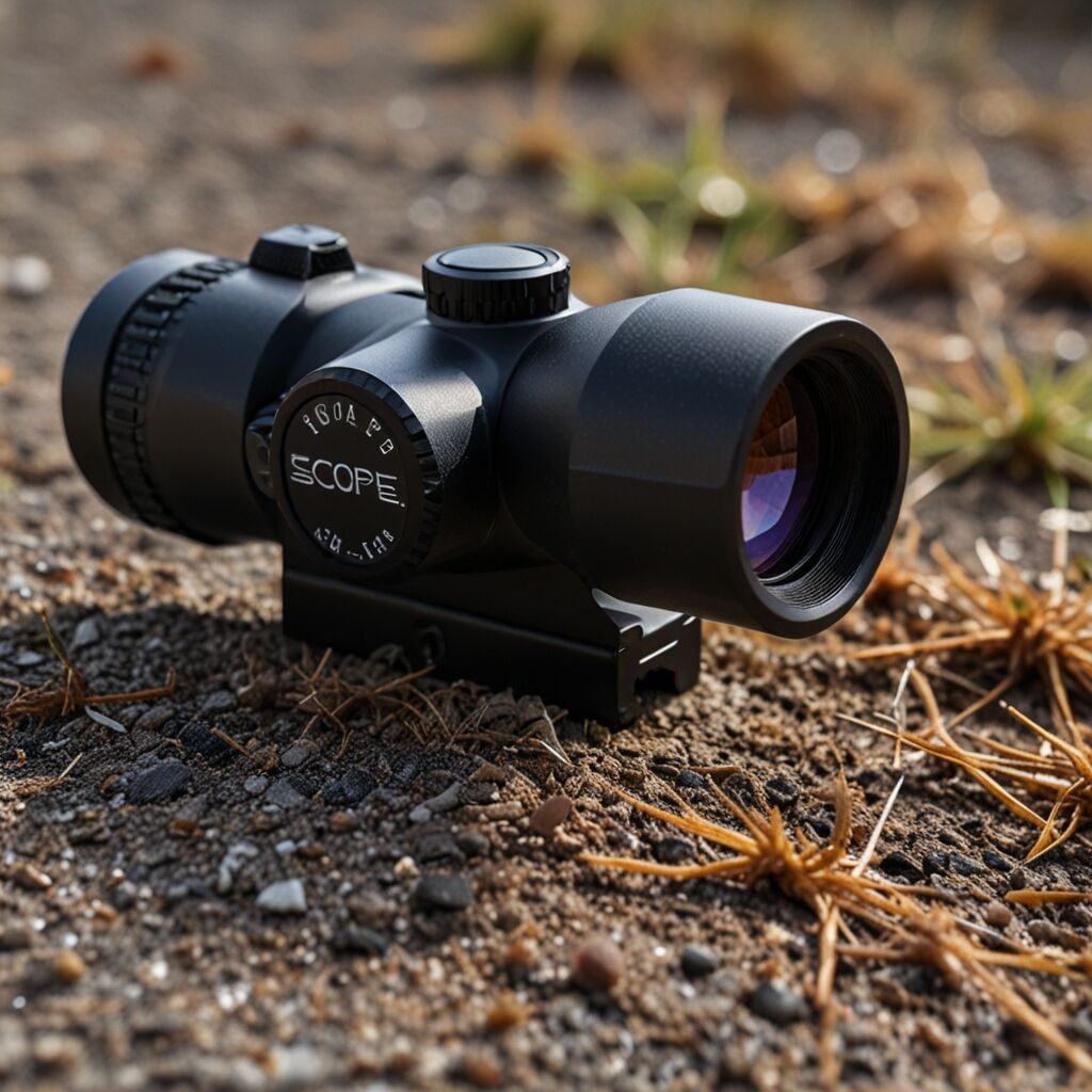 Tactical rifle scope adjustment knobs close-up